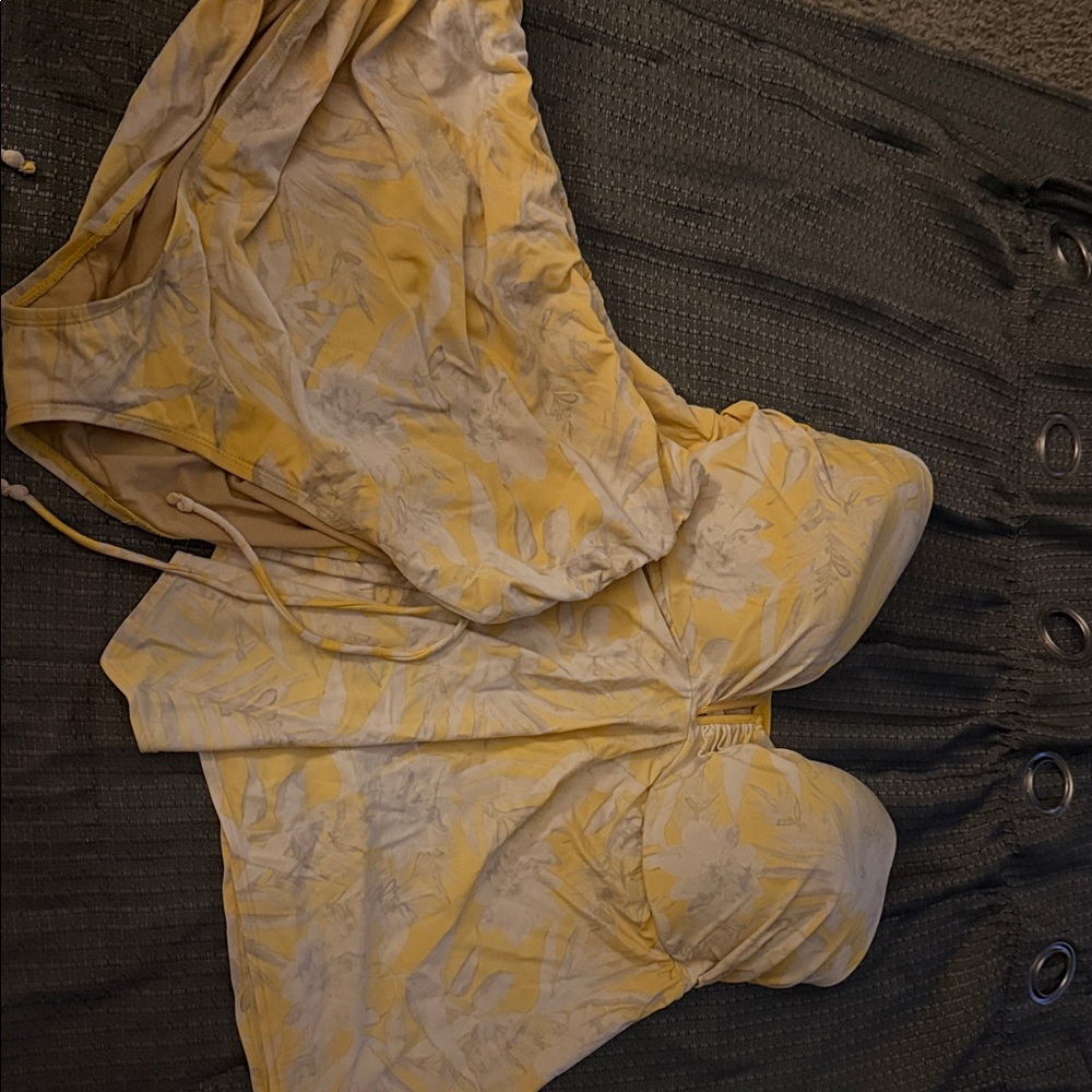 Yellow and Gray Floral Bathing Suit